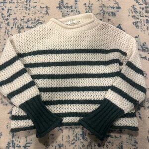 Bluivy Cream and Green Striped Sweater